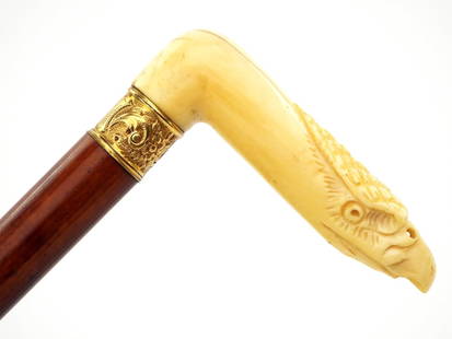 Antique FINE Carved Figural Eagle Head Cane: Antique FINE Carved Figural Eagle Head Cane. Full Length 27 Inches