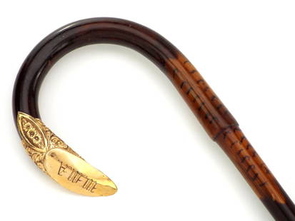 Antique Walking Cane with Gold Engraved PRESENTATION: Antique Walking Cane with Gold Engraved PRESENTATION. Full Length 35 Inches