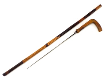 Rare Antique Sword Cane Carved Horn Handle
