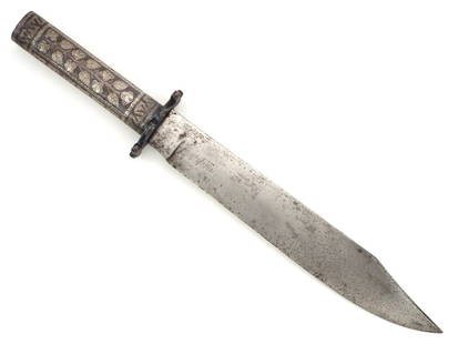 Interesting American Civil War era Bowie Knife with Silver Niello Work Handle: Interesting American Civil War era Bowie Knife with Silver Niello Work Handle. Full Length 12 Inches Blade Length 8 Inches