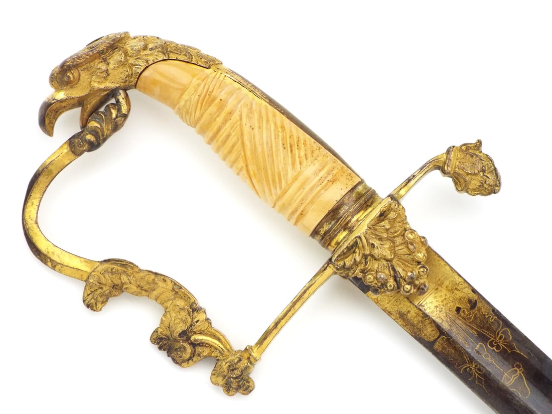 American Eagle Officer Sword with Carved Bone Grip, Circa 1840: American Eagle Officer Sword with Carved Bone Grip, Circa 1840. Full Length 37 Inches Blade Length 31.5 Inches
