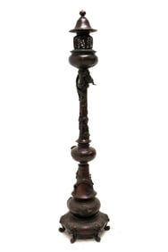 Japanese Meiji Period Bronze DRAGON AND CRANE FLOOR LAMP
