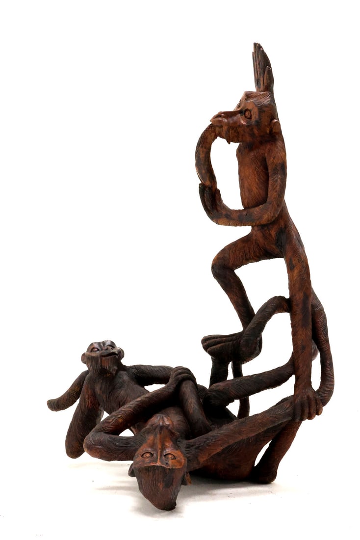 HUGE Japanese Meiji Hand Carved Wood Monkey Sculpture Figurine (1 of 16)