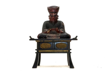 Chinese Wooden Figure of Daoist seated upon Altar Shrine