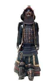 Japanese Circa 1600s Antique Samurai Armor and Helmet Set with a Box