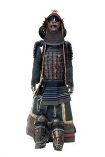 Japanese Circa 1600s Antique Samurai Armor and Helmet Set with a Box: Japanese Circa 1600s Antique Samurai Armor and Helmet Set with a Box