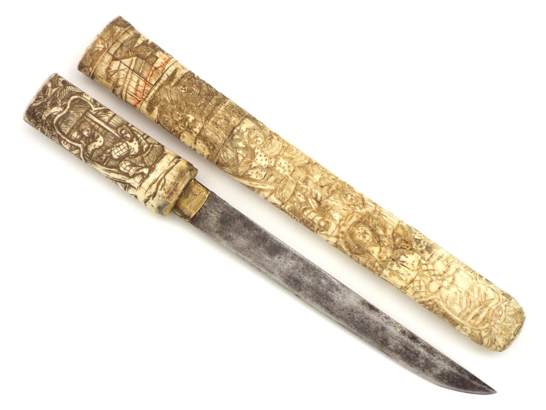 Antique Japanese Ladys Tanto Geisha Knife Dagger Nice Carved Mounts and Scabbard (1 of 11)