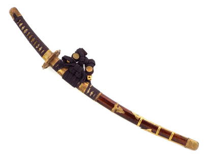 Very Good Antique Japanese Boys TACHI Sword with Gilt Brass Mounts: Very Good Antique Japanese Boys TACHI Sword with Gilt Brass Mounts. Full Length 21.5 Inch Blade Length 13.5 Inches