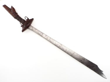 Very Fine Large Philippine Moro KAMPILAN Sword. Spectacular Carved Wood Hilt