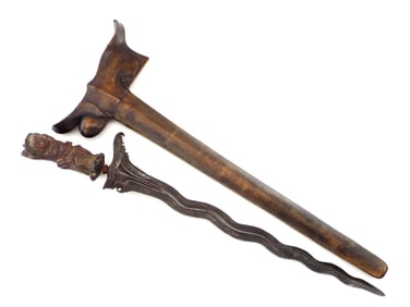 Antique Asian Indonesian Malaysian KRIS Dagger Sword with Damascus Steel Blade.