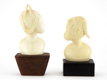 Pair Antique FINE Hand Carved African Busts On Timber Stand