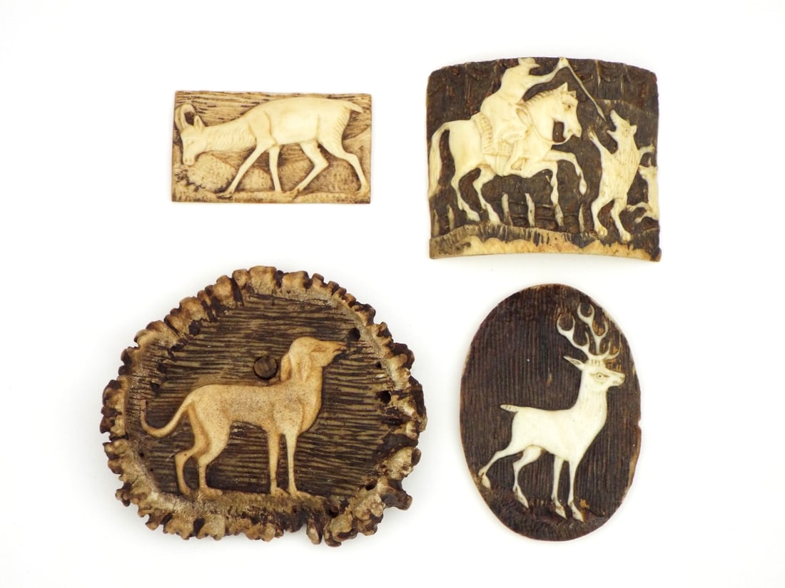 Antique 4 German Carved Deer Antler Black Forest Items (1 of 7)