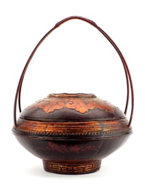 Antique Century Chinese Hand-carved Wooden Bamboo Basket