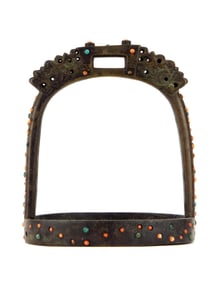 RARE Mongolian Turquoise Encrusted Bronze Stirrup