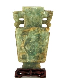 Antique Chinese Carved Green Quartz Urn
