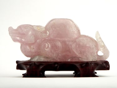 Antique Chinese Rose Quartz Foo Lion