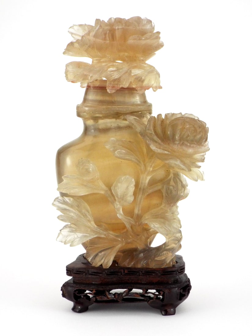 Antique Japanese Floral Carved Urn: Antique Japanese Floral Carved Urn. Full Length 8