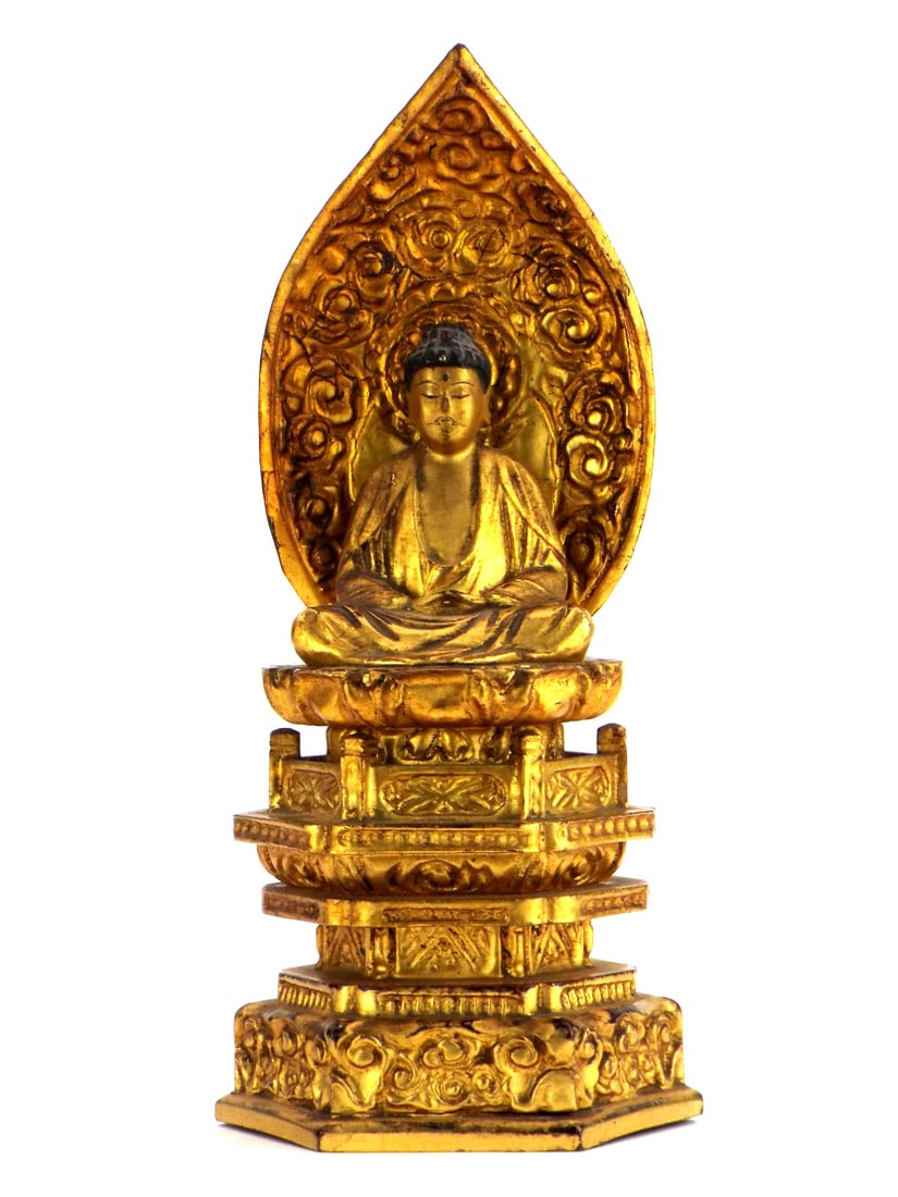 Antique Japanese Gold Lacquer Buddhist Altar: Antique Japanese Gold Lacquer Buddhist Altar. Full Length 9 Inches