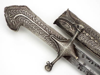 Superb Quality Antique 18th C. Silver Ottoman Islamic Sword Shamshir: Full Length 40 Inches Blade Length 29 Inches