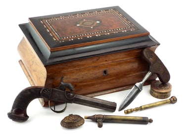 Beautiful French Boulle Case, Very Intricate Inlays, Case Houses An Ornate Large Caliber Percussion