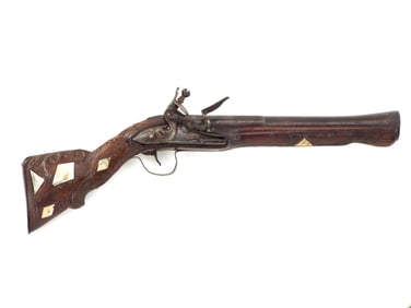 Antique German 18th. MOP Inlaid Flintlock Blunderbuss Pistol