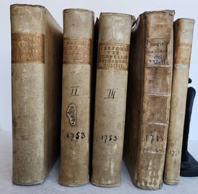 1713-1772 18th CENTURY BINDINGS - LOT of 5 VELLUM BOUND BOOKS antique