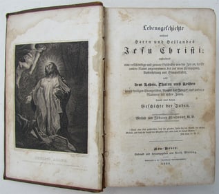1836 GERMAN RELIGIOUS IMPRINT ILLUSTRATED AMERICANA NEW HAVEN CT antique LEATHER