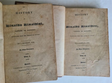 1824 HISTORY of RINALDO RINALDINI CAPTAIN of BANDITTI 2 VOLS antique AMERICANA