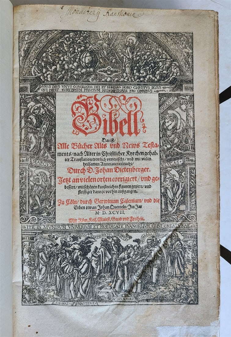 1597 BIBLE ILLUSTRATED by JM Bocksberger & Jost Amman FOLIO antique GERMAN: Bibell. Das ist, Alle Bücher Alts und News Testaments .. trewlich verteutscht, und mit vielen heilsamen Annotaten erleucht, durch D. Johan Dietenberger. (Biblia Germanica - Biblical. That is, all the