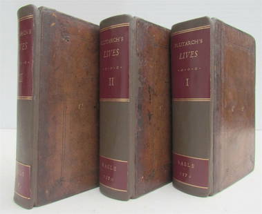1579 PLUTARCH 3 VOLUMES PLUTARCHI CHAERONENSIS antique: PLUTARCHI CHAERONENSIS. Plutarch. Parallel or comparative life of William Xylandri Augustan. 3 volumes. Basel, 1579. volume I title with woodcut device,. a few annotations and previous owner inscripti