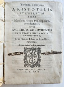 1562 ARISTOTLE STAGIRITAE COMMENTARIES by IBN RUSHD antique 16 century VELLUM