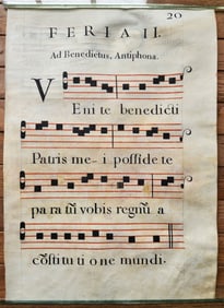 18th century ANTIPHONAL VELLUM CHART MANUSCRIPT antique music score