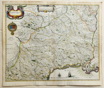 1640 MAP of FRANCE LANGUEDOC by WILLEM BLAEU antique AUTHENTIC hand colored