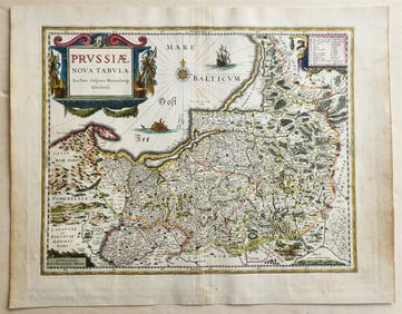 1640 MAP of GERMANY PRUSSIA by WILLEM BLAEU antique AUTHENTIC hand colored