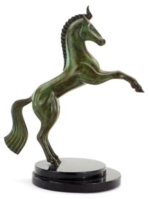 Bronze Horse Sculpture on Marble Base