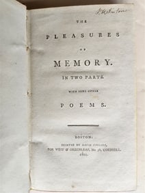 1801 PLEASURES of MEMORY & OTHER POEMS antique AMERICANA poetry ILLUSTRATED