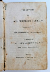 1810 LETTERS of Mrs. ELIZABETH MONTAGU antique early AMERICANA printed in BOSTON