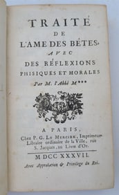 1737 Treatise on Soul of Animals w/ Physical & Moral Reflections antique French