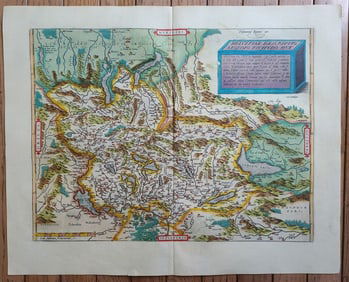 1595 MAP OF SWITZERLAND by Abraham Ortelius antique AUTHENTIC 16th CENTURY