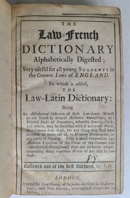 1701 ENGLISH LAW FRENCH & LATIN DICTIONARY antique
