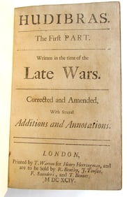1694 HUDIBRAS Written in the time of Late Wars by SAMUEL BUTLER antique ENGLISH