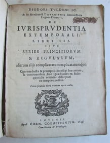 1643 LAW BOOK in LATIN ANTIQUE vellum bound De ivrisprvdentia extemporali