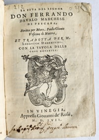 1557 PAOLO GIOVIO antique Life of Don Ferrando Davalo Marquis of Pescara VELLUM