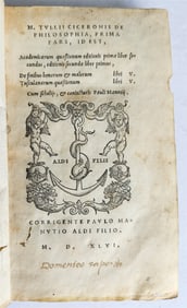 1546 ALDINE PRESS CICERO PHILOSOPHY antique 16th CENTURY Aldus