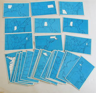 LOT OF 46 ANTIQUE POSTCARDS w/ MAPS OF US STATES: Backsides contain statistocal information about each state. . (541).