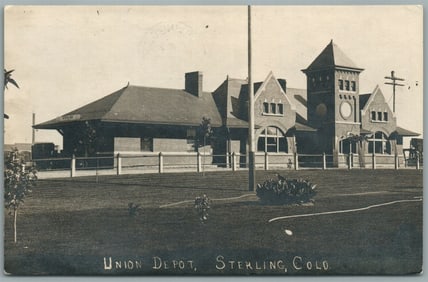 STERLING CO RAILROAD DEPOT RAILWAY STATION ANTIQUE REAL PHOTO POSTCARD RPPC