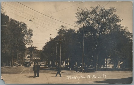 BARRE VT WASHINGTON STREET 1911 ANTIQUE REAL PHOTO POSTCARD RPPC trolley