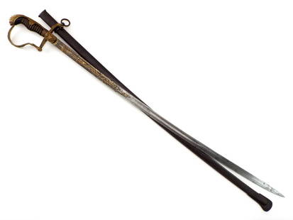 Imperial German Officers Lionhead Sword With Damascus Blade.: Imperial German Officers Lionhead Sword With Damascus Blade. Full Length 39 Inches Blade Length 32 Inches