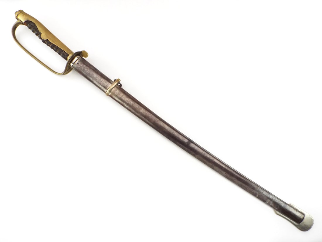 RARE Chinese 19th C Officers Sword Shagreen Handle in Brass Mounts: RARE Chinese 19th C Officers Sword Shagreen Handle in Brass Mounts. Full Length 36 Inches Blade Length 25 Inches