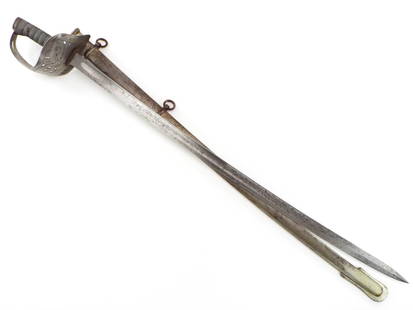 WWI Era George V Cavalry Sword: Excellent example appears to be dated 1912 on blade with what appears to be a Canadian acceptance stamp on the blade. Overall nice honest condition!! Full length 40 Inches Blade length 32.5 Inches
